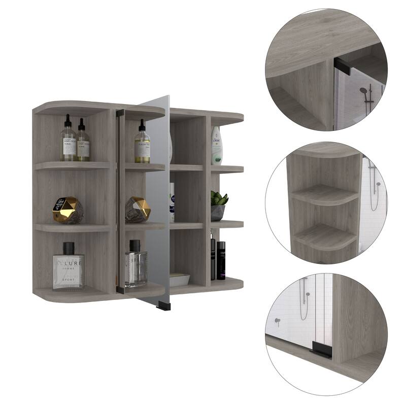Medicine Cabinet with Six External Shelves, Mirror Panel Door, and Three Internal Shelves for Storage