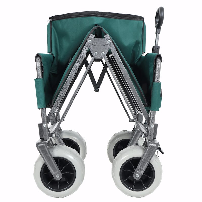 3-in-1 Folding Wagon with Bench Seat - 500lbs Capacity, 9"x4" Beach Tires