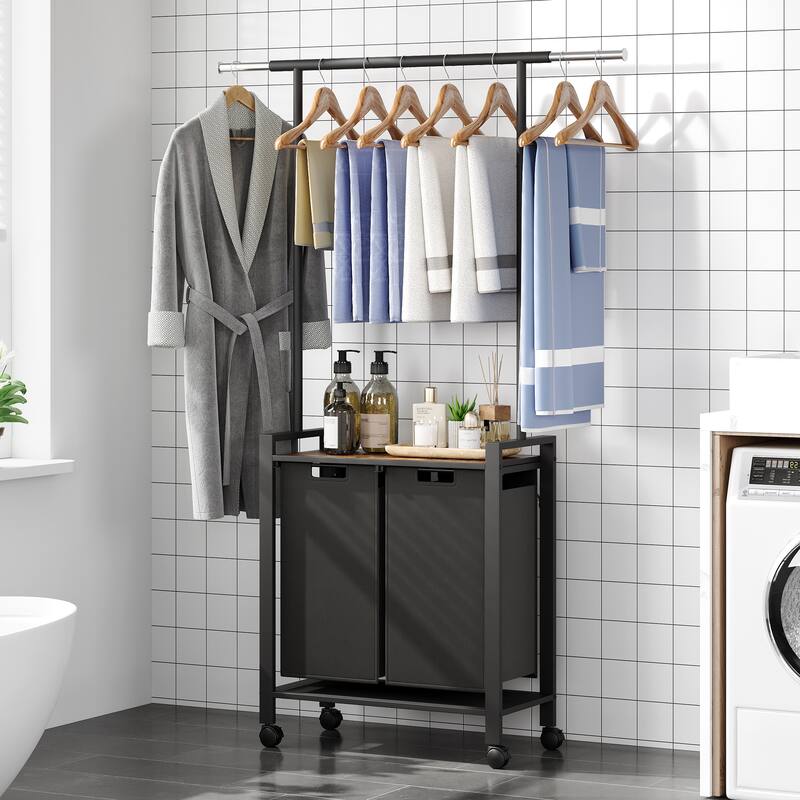 3 Section Laundry Hamper Sorter Basket Organizer for Laundry Room Organization Storage - Black