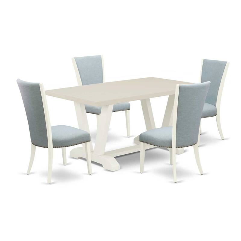 HomeStock 5-Piece Natural Oak Finish Solid Wood Top Dining Table with 4 Parson Chair