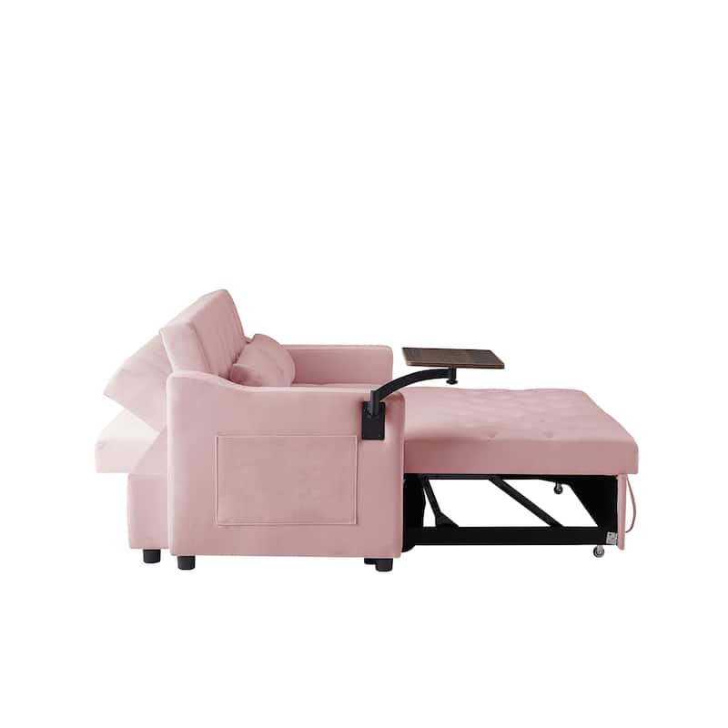 Velvet Pull Out Loveseat Sofa Convertible Sleeper Love Seat Bed w2 Pillow & 2 Pillows, Shelves Futon Sofa for Apartment