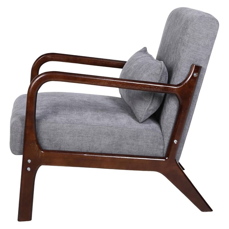 Mid Century Modern Armchair, Accent Chair with Solid Wood Frame and Detachable Lumbar Pillow for Living Room