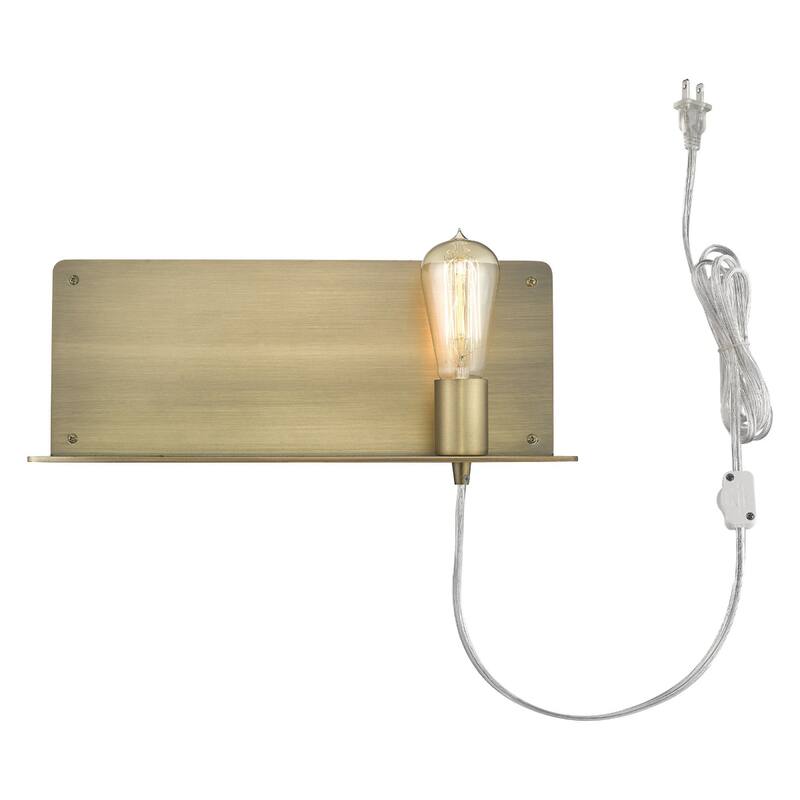 Dull Gold Plug-in Wall Sconce with Shelf and LED Compatible Metal Fixture for Entryway or Office - 6" H x 15" W x 5" D