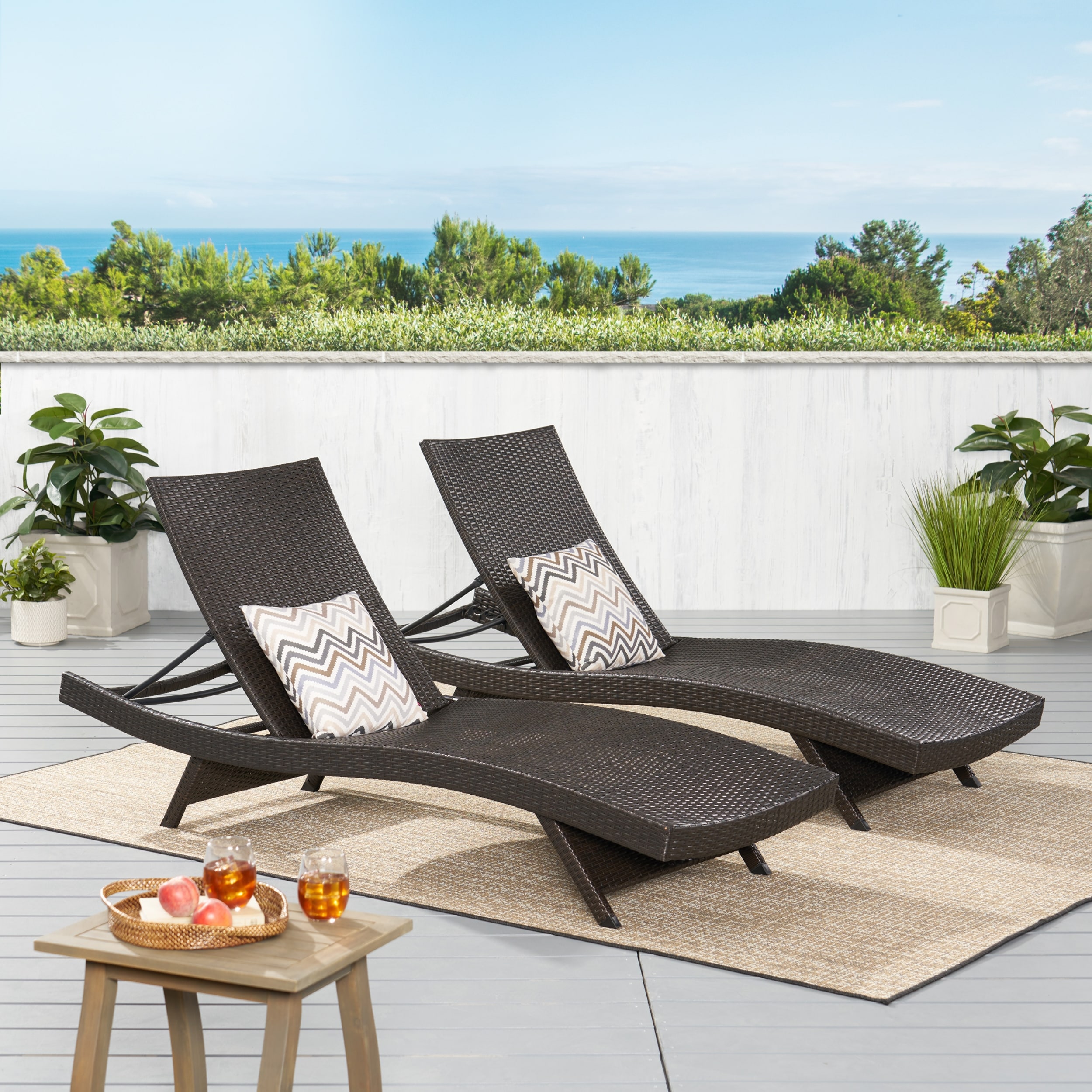Christopher Knight Home Outdoor Brown Wicker Adjustable Chaise Lounge Chair (Set of 2)