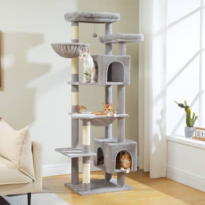 69" Tall Cat Tree Tower for Indoor Large Cats with Super Large Hammock, Scratching Posts, Condo House and Large Top Perch