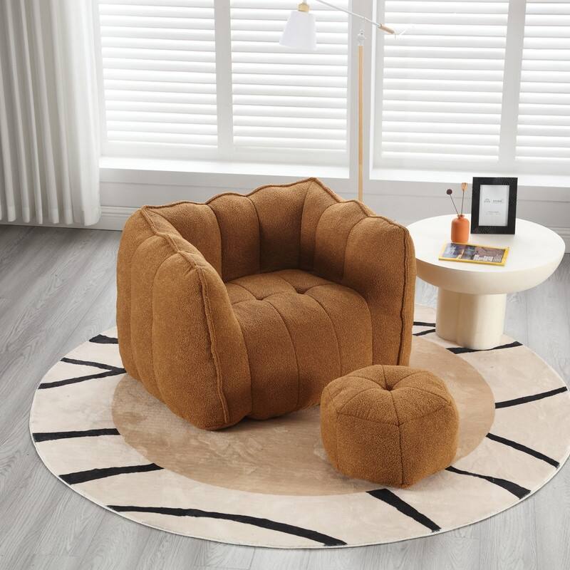 42''W Soft Bean Bag Chair with High Resilient Foam and Footstool - Khaki