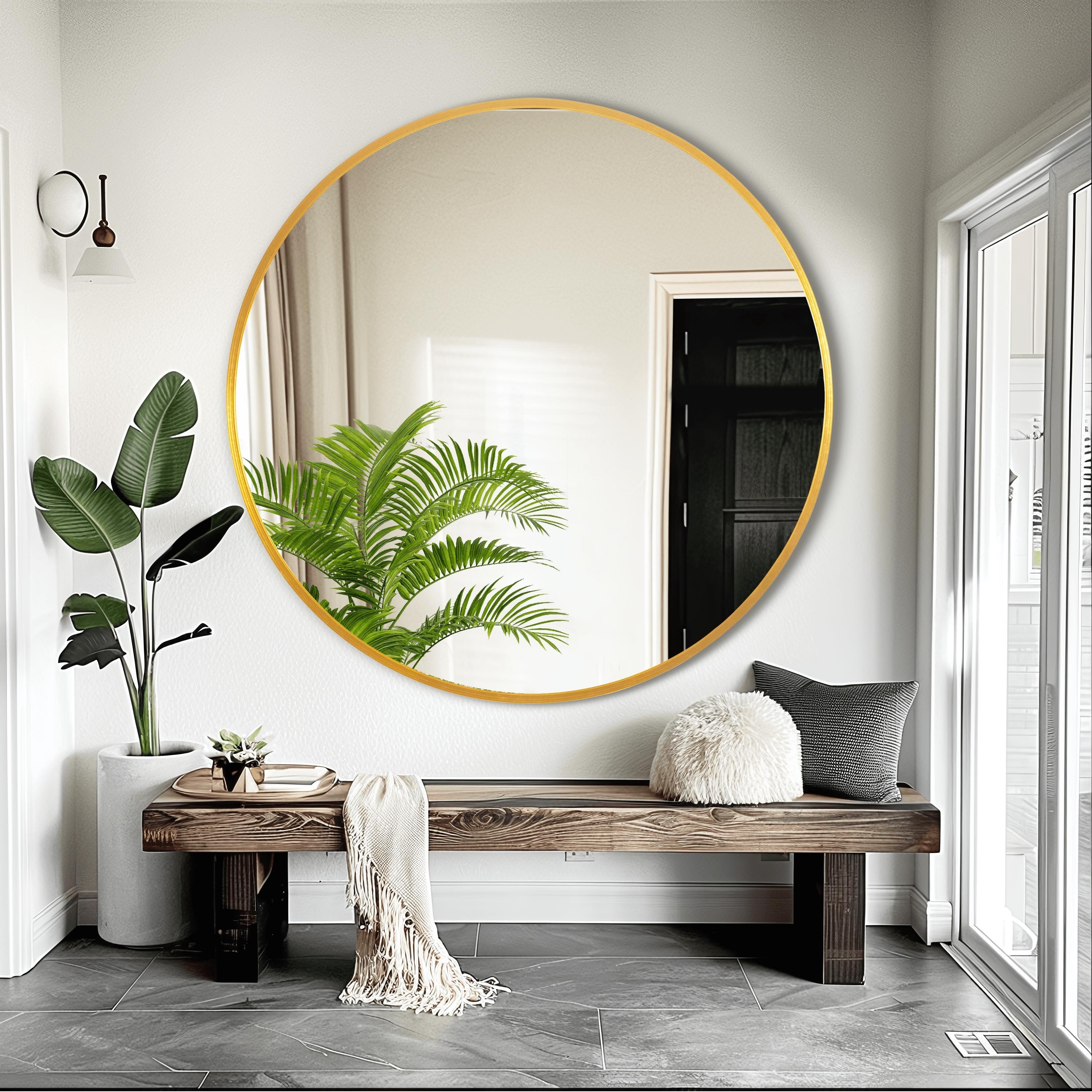 Large Round Mirror Wall Decor for Bathroom and Home, Metal Frame
