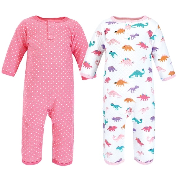 slide 1 of 1, Hudson Baby Infant Girl Premium Quilted Coveralls, Cuteasaurus 0 - 3 Months - Pink