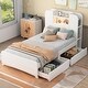 preview thumbnail 16 of 28, Twin Size Platform Bed Frame with LED Headboard, 2 Drawers, and 6 Storage Shelves, Solid & Silent Construction, Oak Finish White