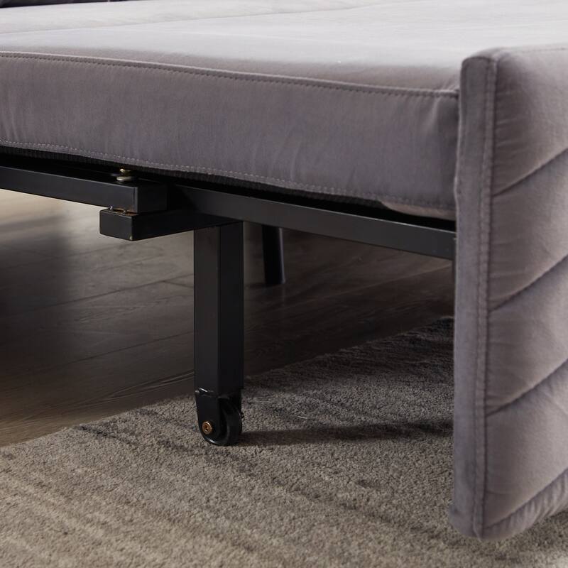 54" Velvet Pull-Out 2-Seater Sofa Bed with Adjustable Backrest & 2 Pillows
