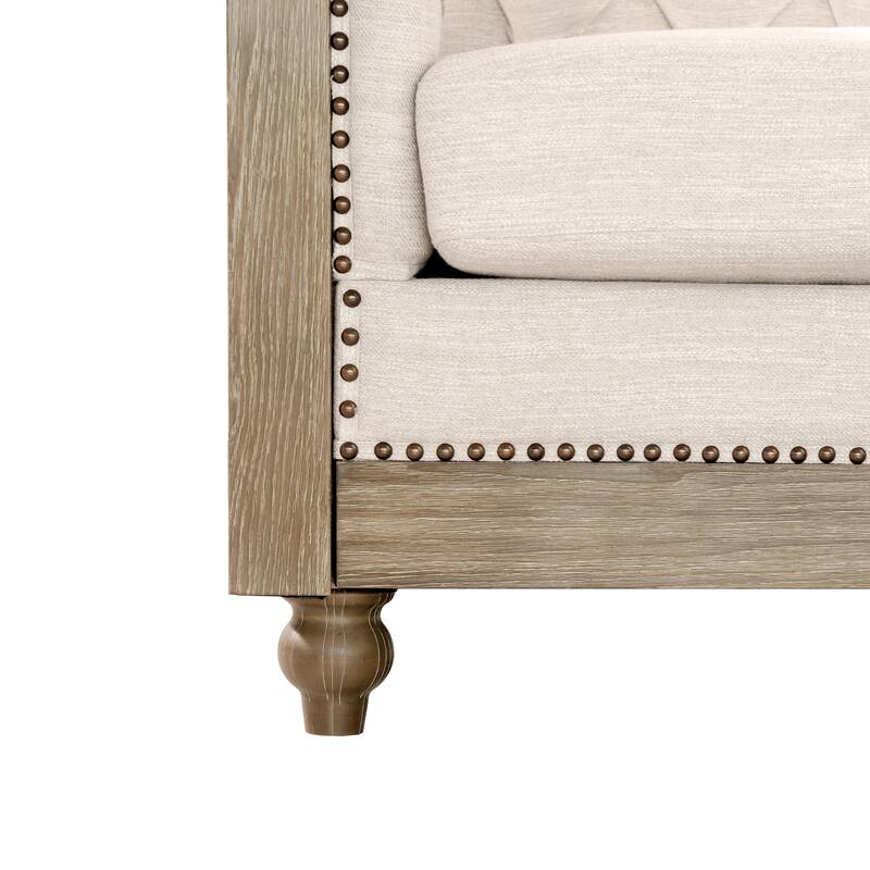 Large Sectional Sofa, Retro, Beige Polyester, Wooden Legs for Living Room
