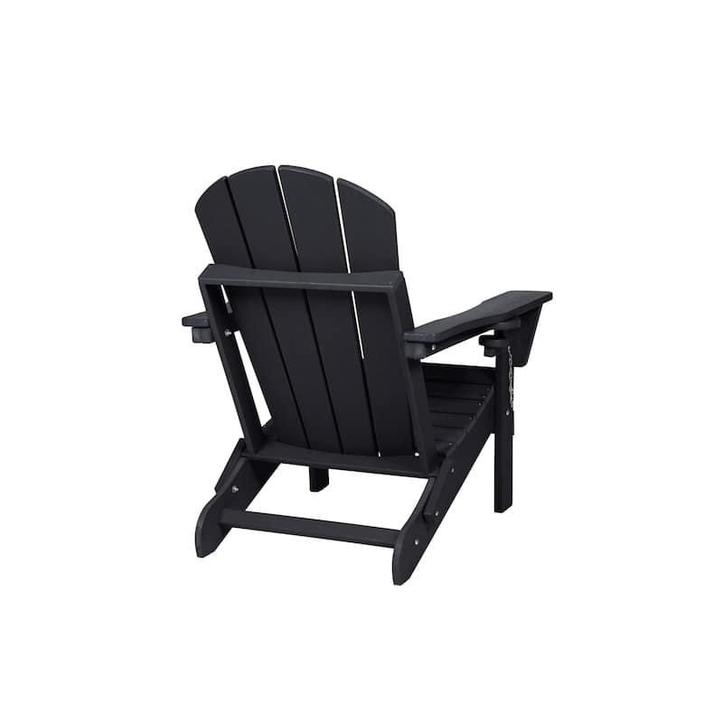 Black Folding Adirondack Chair Reading Chair with Dual Cup Holder, Coffee Chair Leisure Chair Reception Chair