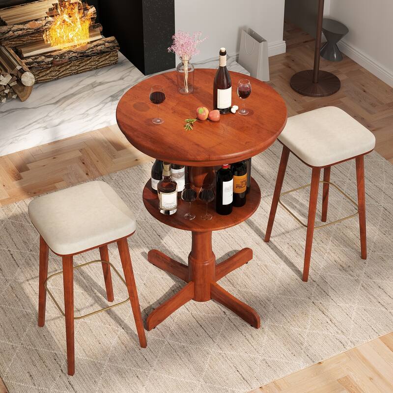 Gymax 2PCS 2-Tier Round High Top Table w/ Storage Shelf & Pedestal