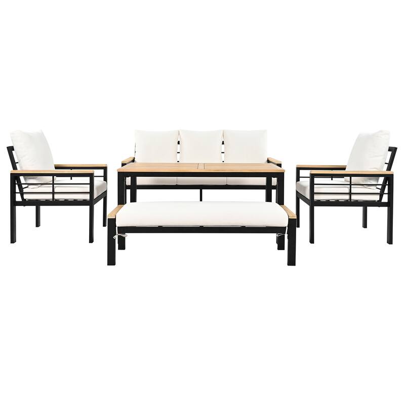 Outdoor Patio Furniture Set with 3-Seat Sofa and Cushions, 5 Pcs