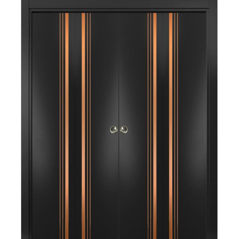 Double Bi-fold Doors Planum 1010 Matte Black with Sturdy Tracks - Black - 72" x 80" (4* 18x80)