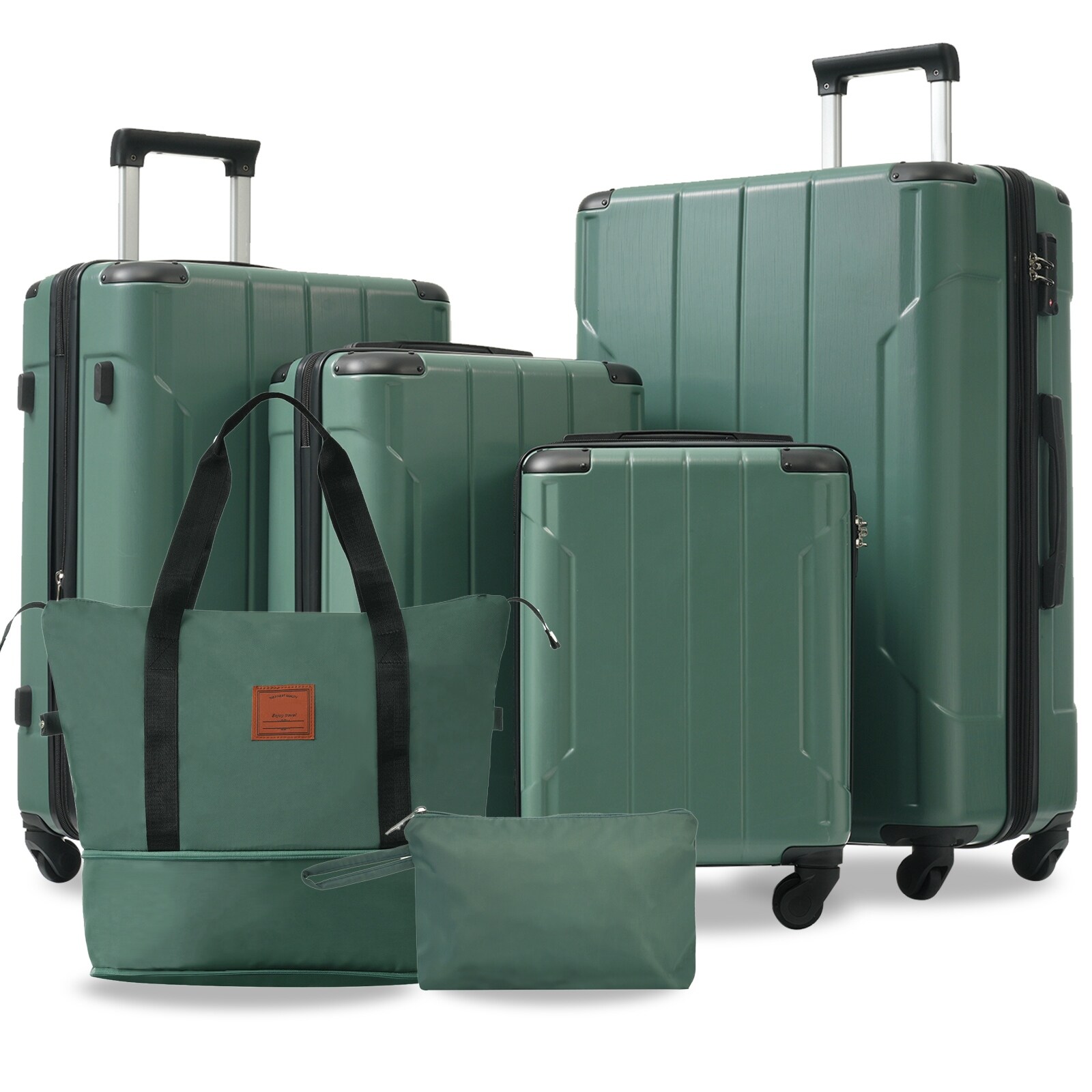 Green Hardside Expandable Travel Suitcase, 6 Piece Lightweight