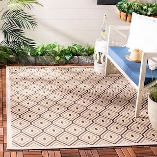 SAFAVIEH Veranda Vered Indoor/ Outdoor Waterproof Patio Backyard Rug - Cream/Chocolate [5'3" x 7'7"] - 5'3" x 7'7"