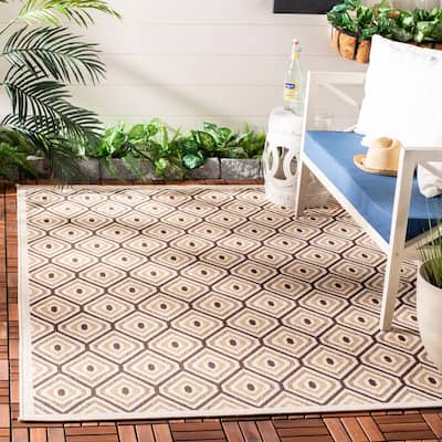 SAFAVIEH Veranda Vered Indoor/ Outdoor Waterproof Patio Backyard Rug - Cream/Chocolate - 5'3" x 7'7"