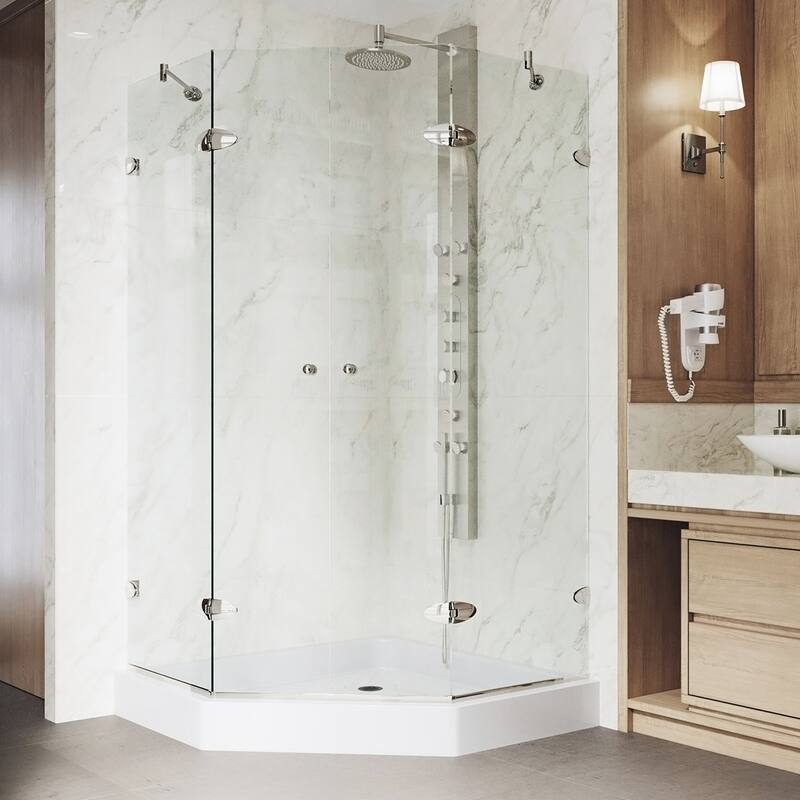 VIGO Gemini Frameless Hinged Neo-Angle Shower Enclosure and Base
