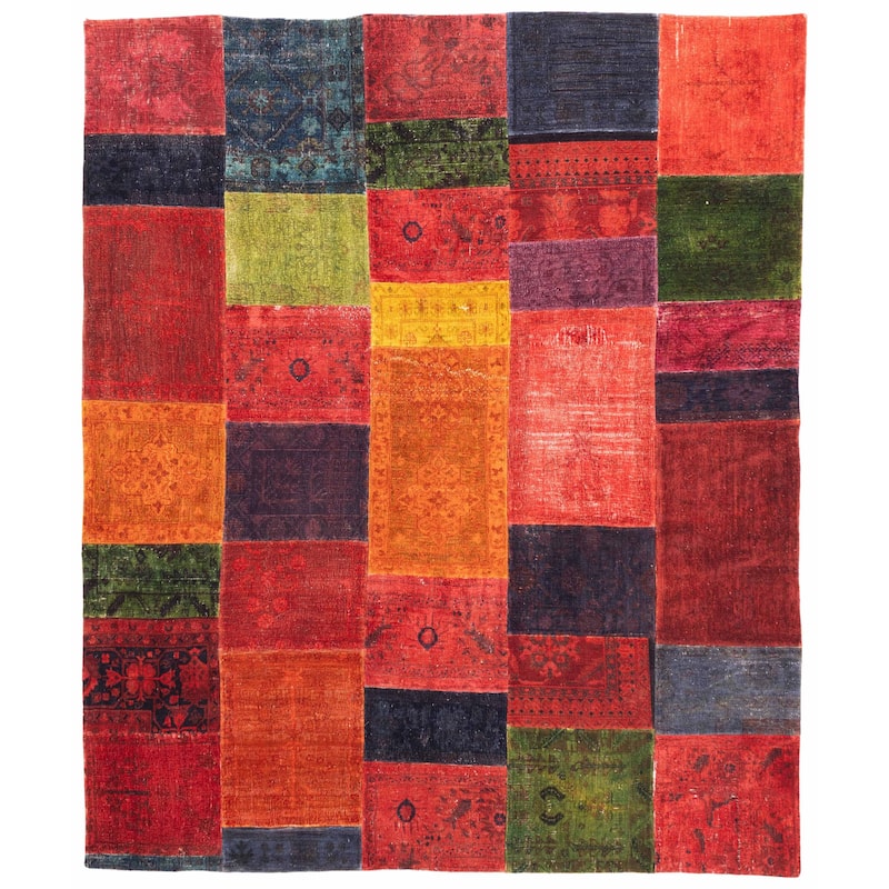 ECARPETGALLERY Hand-knotted Color Transition Patchwork Red Wool Rug - 8'1 x 9'10