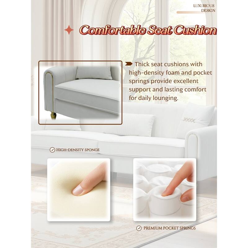 87.4" Luxury Loveseat Sofa with Metal Legs, Round Arms