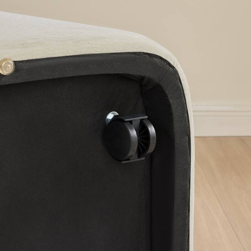 Spruce & Spring Modern Chenille Dining Chair with Casters, Wood Inlay & Hidden Storage