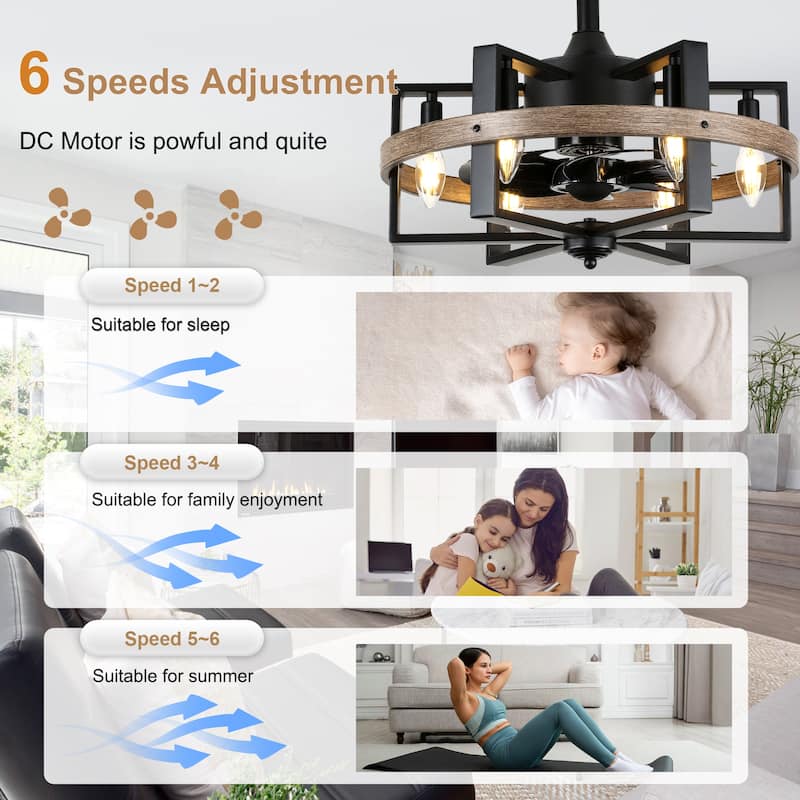 Bella Depot 18" Industrial Ceiling Fan with Light kit and Remote Control, 6-Speed Reversible with Matte Black Metal Caged