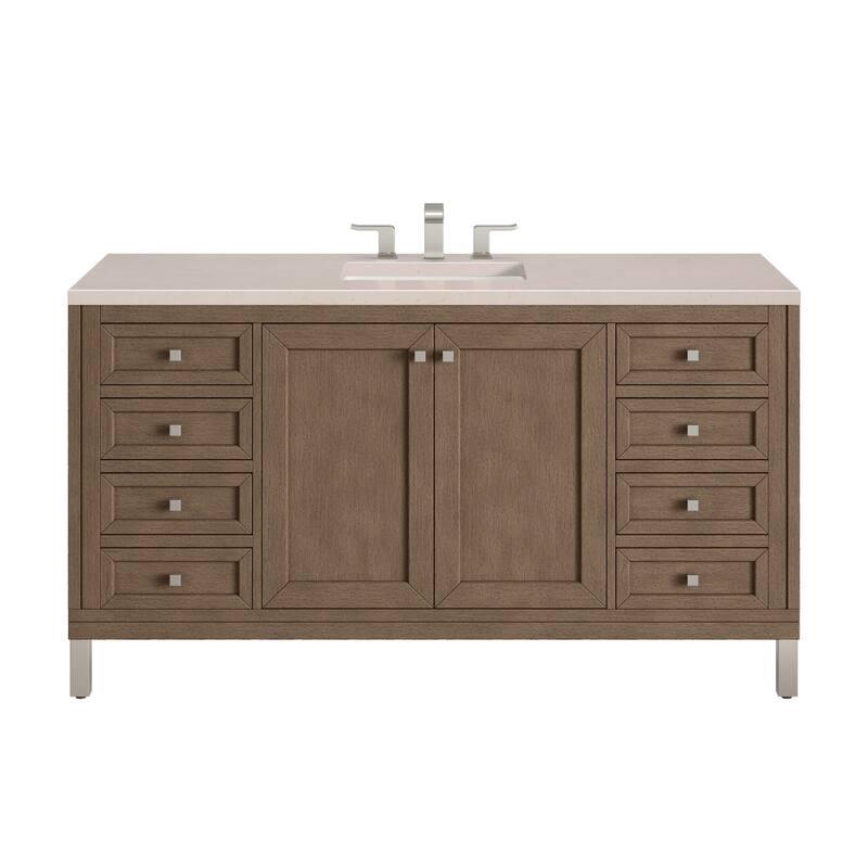 James Martin Vanities Chicago 60" Single Basin Hardwood Vanity Set - White Washed Walnut