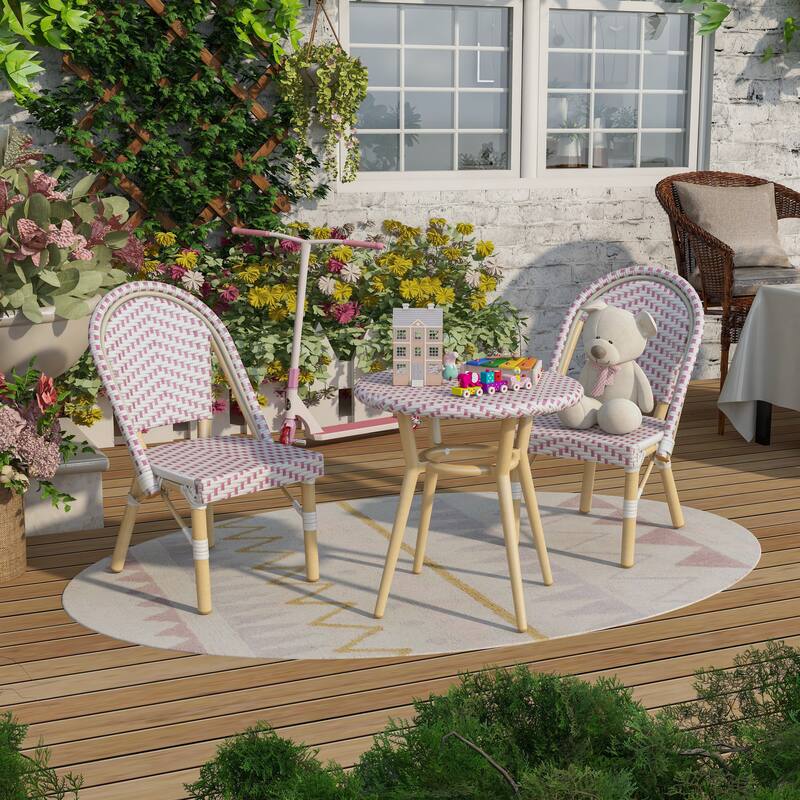 Contemporary Aluminum 3-piece Kid's Patio Outdoor Table and Chair Set by Furniture of America - Pink