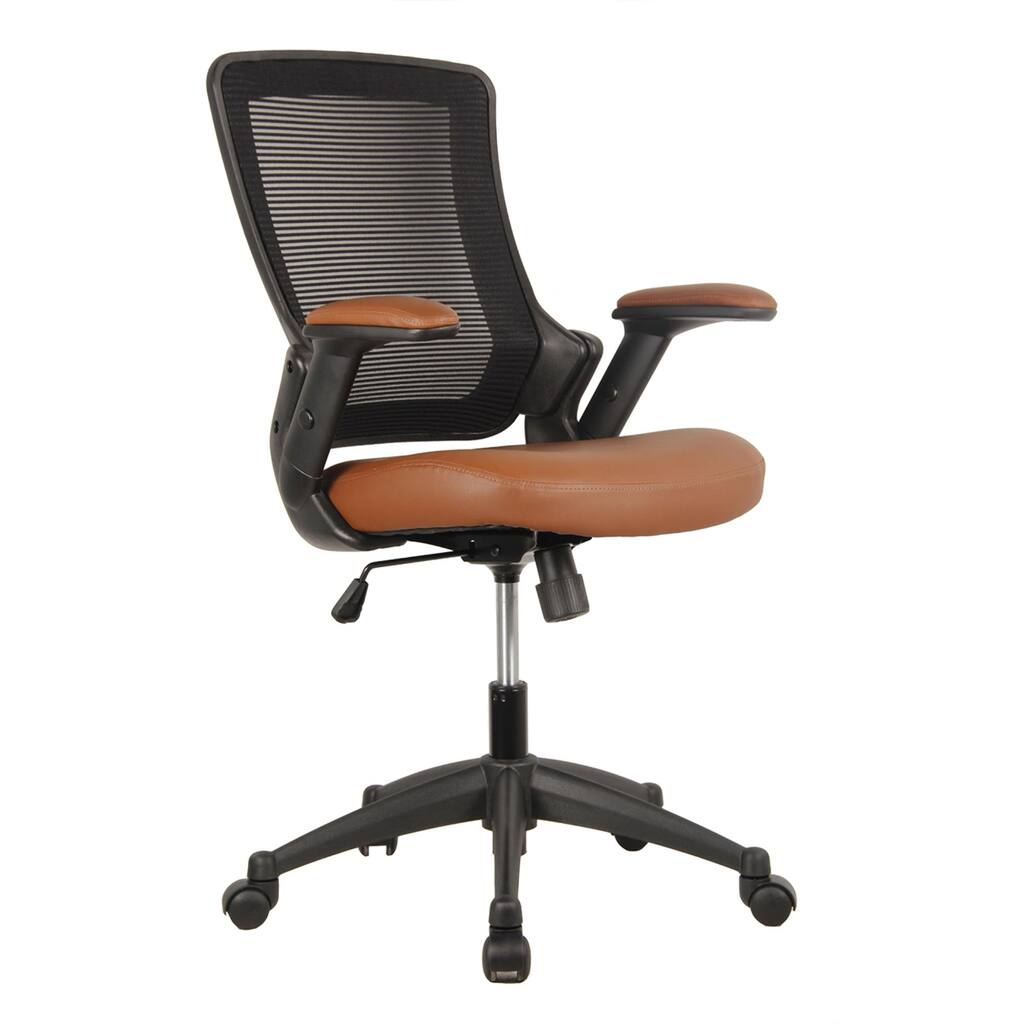 34" Black, Brown, and Metallic Gray Mid-Back Mesh Task Office Chair