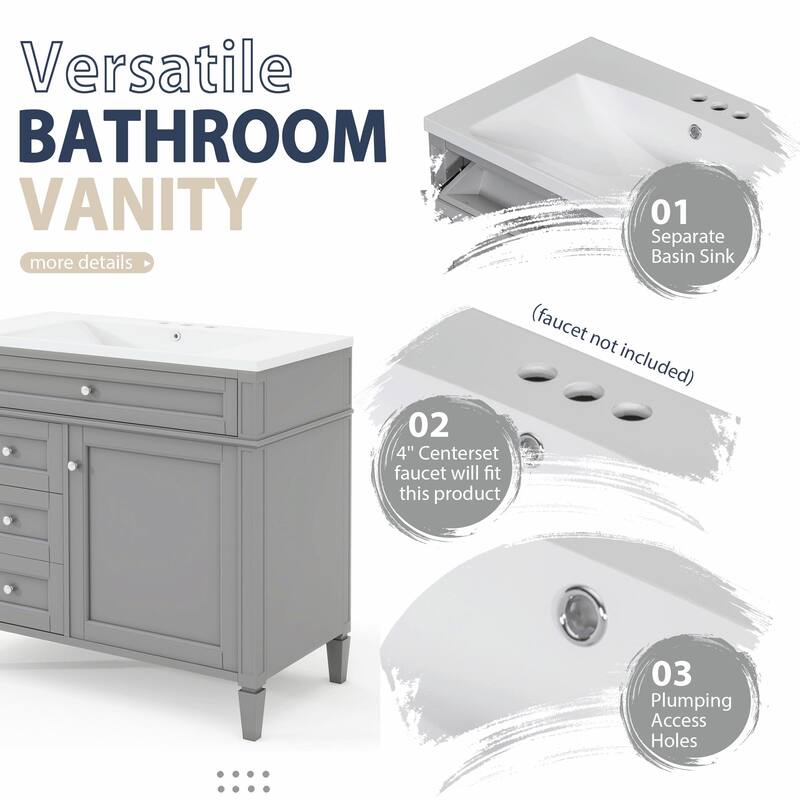 36'' Bathroom Vanity with Top Sink - Modern Storage Cabinet with Mirror