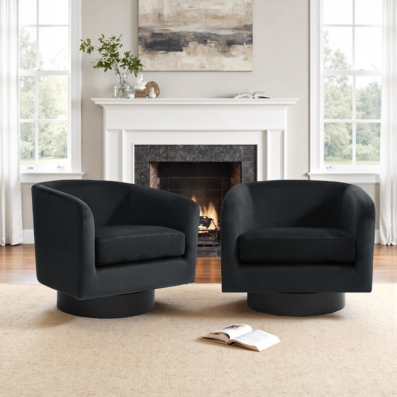 2 Set 360-Degree Swivel Round Barrel Chair Velvet Accent Chairs
