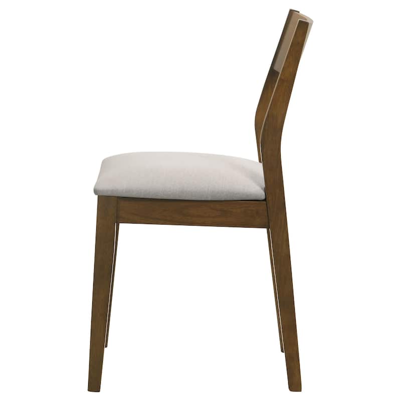 Montena Dining Chair Set of 2, White Fabric Seat, Dark Brown Wood