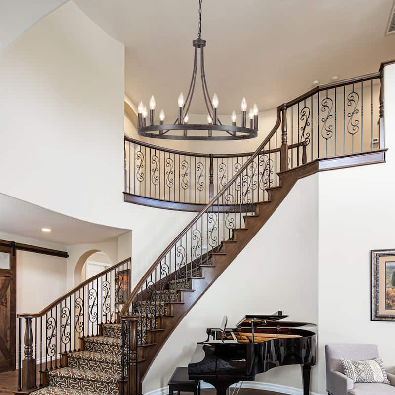 12-Light 26.77-inch Vintage Rustic Wagon Wheel Chandelier for Kitchen