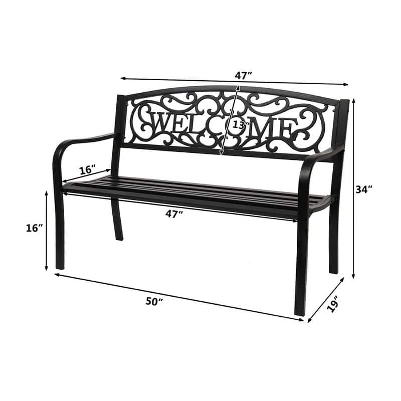 50 in. Outdoor Cast Iron Bench Decorative Patio Lawn Garden Park Bench