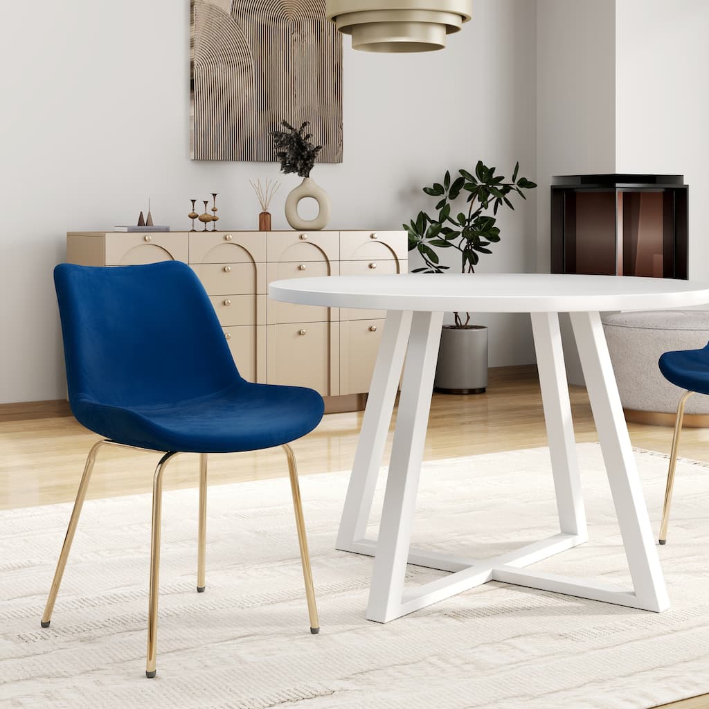 Velvet Upholstered Dining Chairs with Metal Legs, Trestle Round Dining Table, Elegant Dining Table and Chair Set