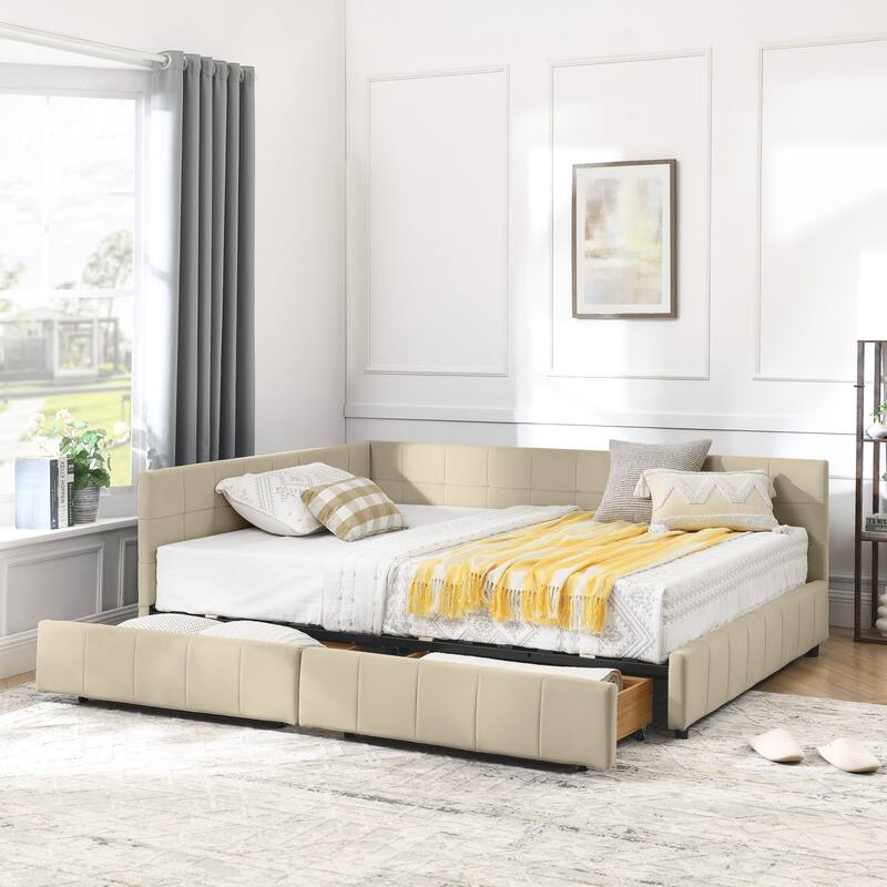 L-shaped Velvet Upholstered Daybed Tufted Sofa Bed with Soft Backrest Armrests - and Optional Corner Storage Day Bed