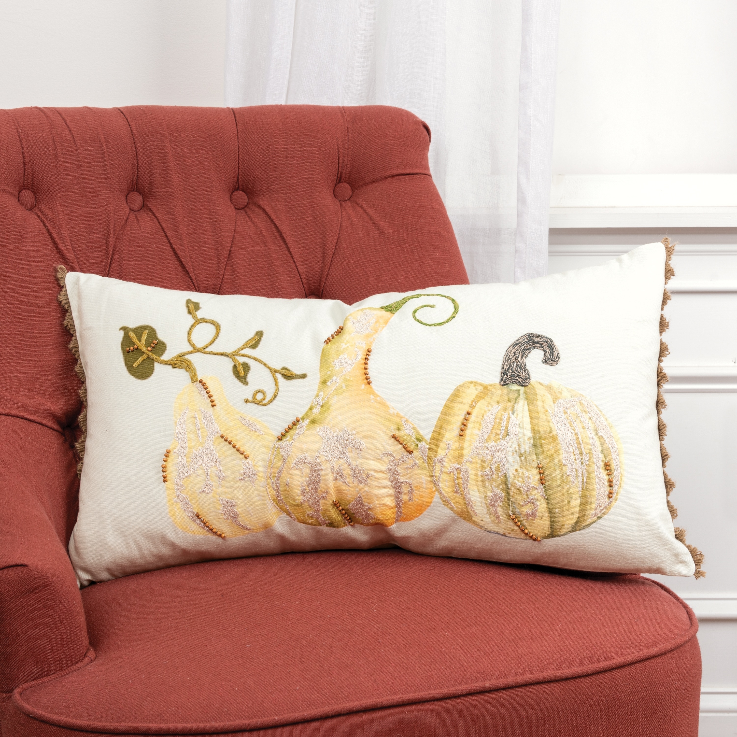 Rizzy Home Harvest Gourds Throw Pillow