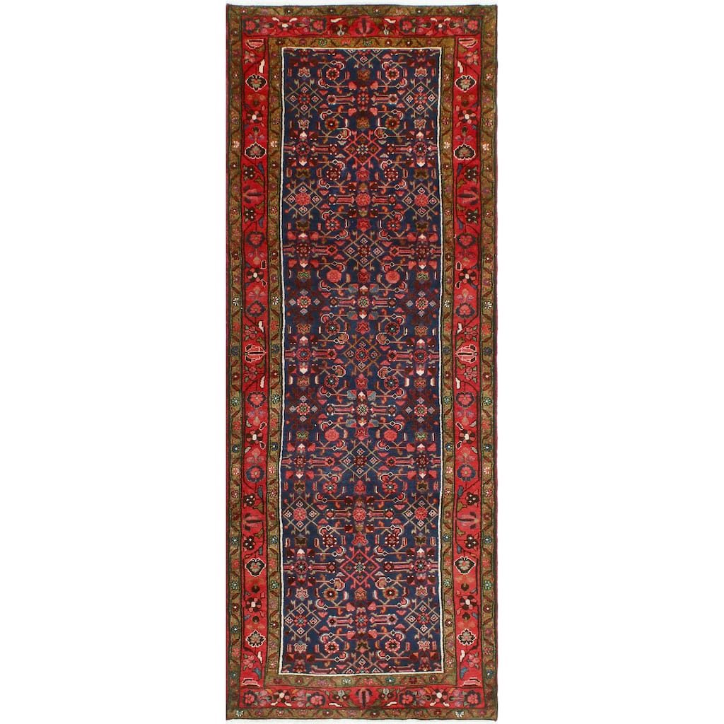 Fine Vintage Distressed Ardaleah Navy/Red Runner - 3'9" x 10'5"