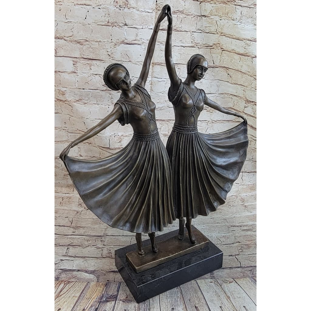 Twin Art Deco Dancer Girls Gemini Pair Bronze Statue Sculpture D.H. Chiparus