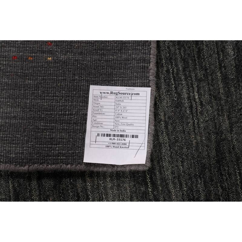 Tribal Green Gabbeh Indian Area Rug Handmade Wool Carpet - 6'8"x 9'9"