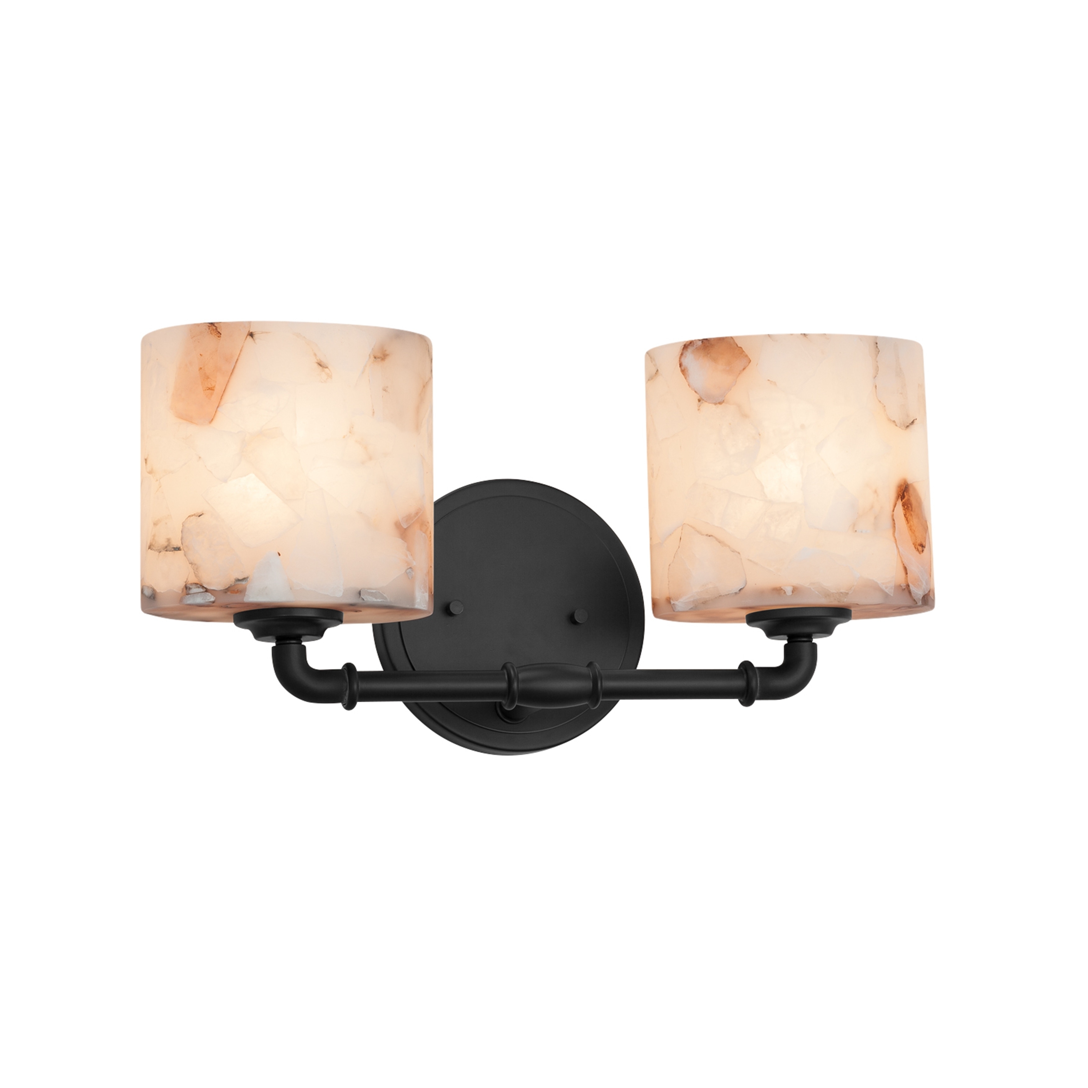 Justice Design Alabaster Rocks! Bronx 2-light Matte Black Bath Bar, Alabaster Rocks Oval Shade
