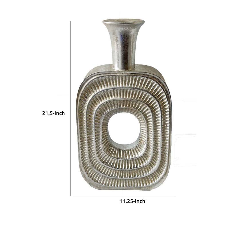 Peny Decorative Flower Vase, 22 Inch, Narrow Neck, Silver Resin Base