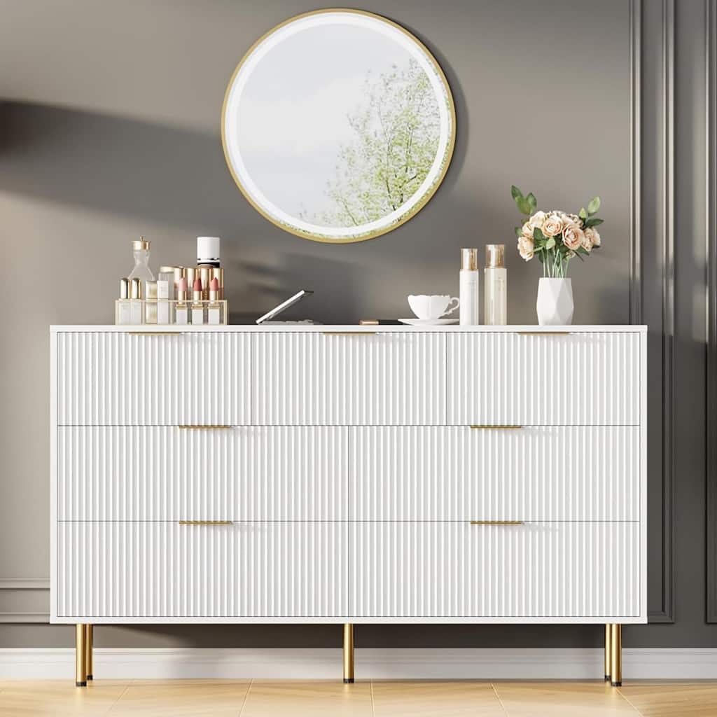 Fluted Chest 7 Drawers Dresser for Bedroom Closet Living Room Hallway