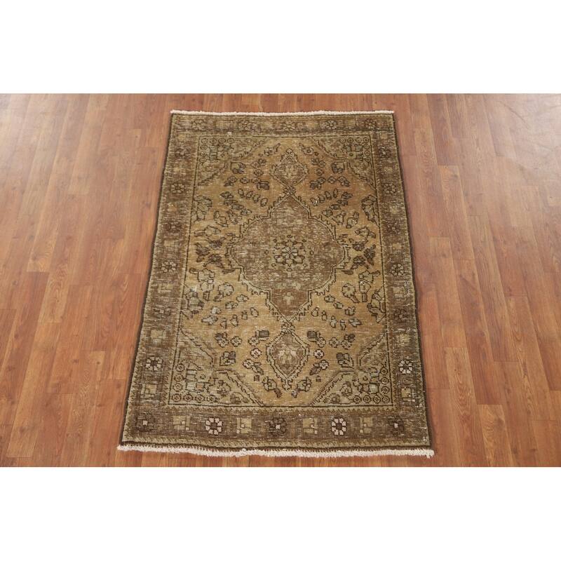 Hand Knotted Oriental 100% Wool Carpet Traditional Medallion Yellow & Gold Tabriz Area Rug - 4' 8'' X 3' 3''