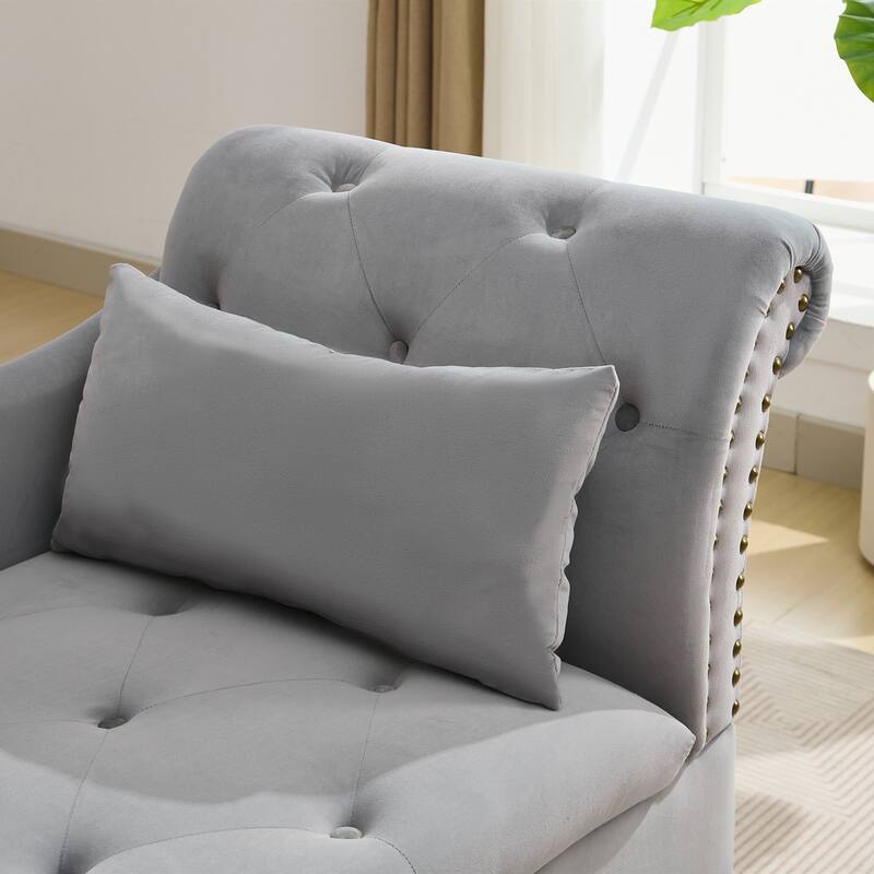 Velvet Chaise Lounge with a Storage Function, Tufted Cushions & Nailheads