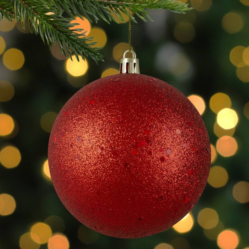 Glittered Shatterproof Christmas Ball Ornament - 4" (100mm) - Red
