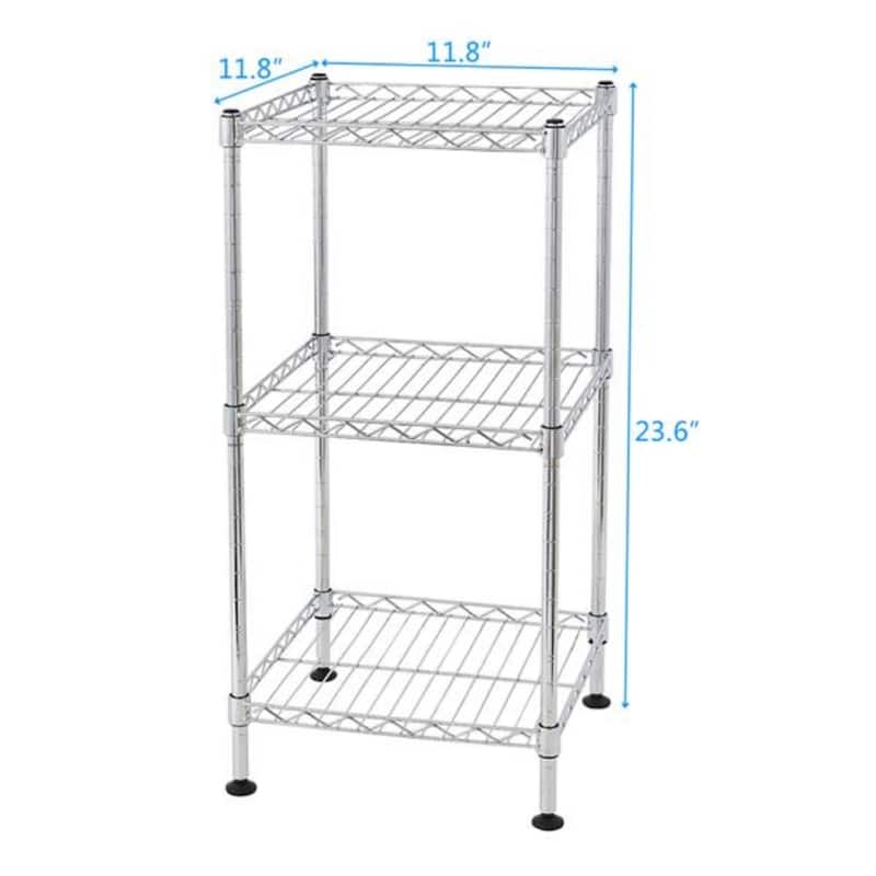 3-Tier Steel Wire Shelving Tower Kitchen Storage Shelf, Silver - 11.81" x 11.81" x 23.62"
