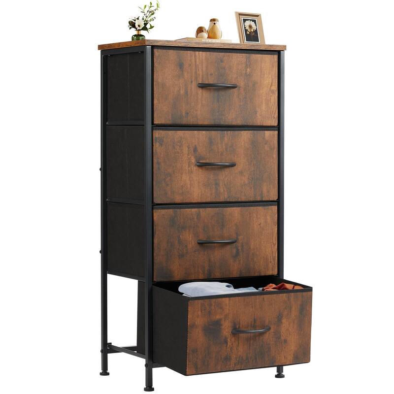 4-Drawer Vertical Chest with Metal Handle, Metal Frame and Wood Top for Bedroom - Brown