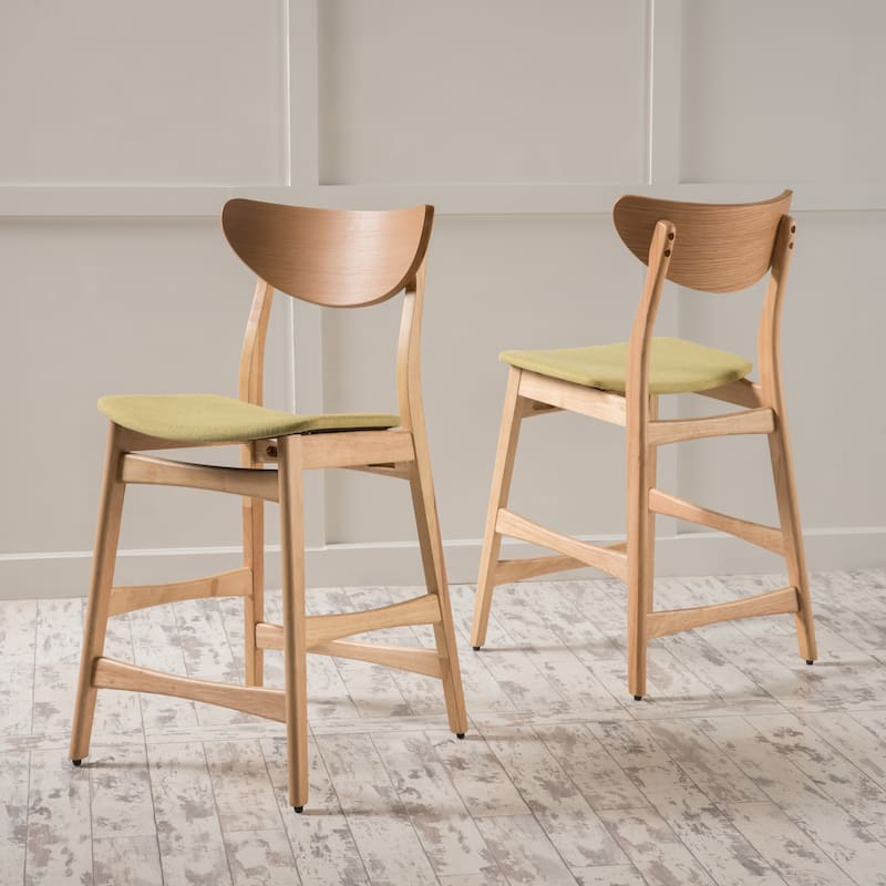 Modern Wood Counter Bar Stools, Armless Dining Chairs with Backrest and Footrest, Kitchen Breakfast Chairs, Set of 2